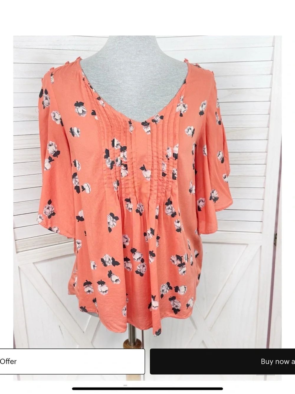 Maeve Coral Floral Pintuck V-Neck Blouse
